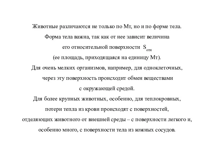 Животные различаются не только по Мт, но и по форме тела.