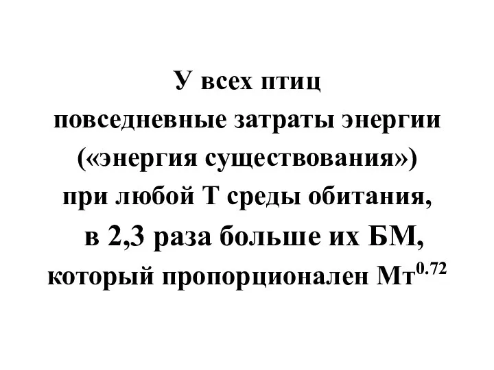 У всех птиц повседневные затраты энергии («энергия существования») при любой Т