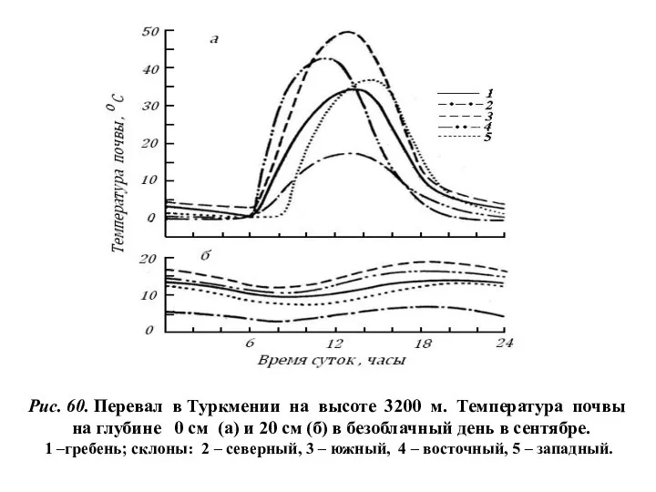 Рис. 60. Перевал в Туркмении на высоте 3200 м. Температура почвы