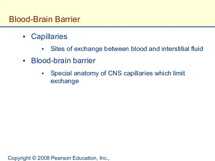 Copyright © 2008 Pearson Education, Inc., publishing as Benjamin Cummings. Blood-Brain