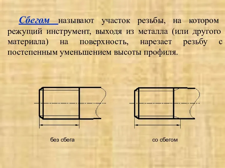 Сбегом называют участок резьбы, на котором режущий инструмент, выходя из металла