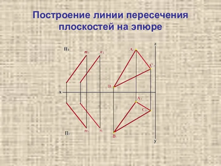 Построение линии пересечения плоскостей на эпюре