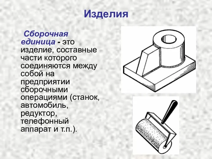 Изделия Сборочная единица - это изделие, составные части которого соединяются между