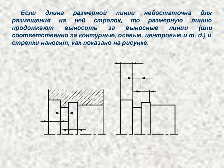 Если длина размерной линии недостаточна для размещения на ней стрелок, то