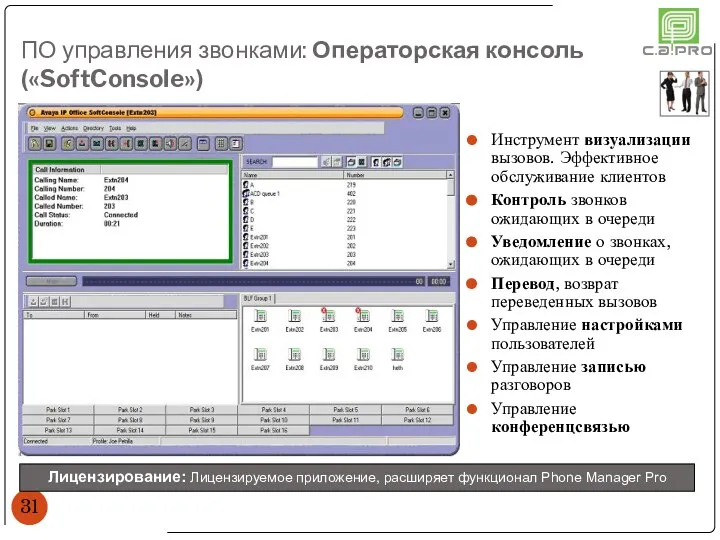 ПО управления звонками: Операторская консоль («SoftConsole») Инструмент визуализации вызовов. Эффективное обслуживание