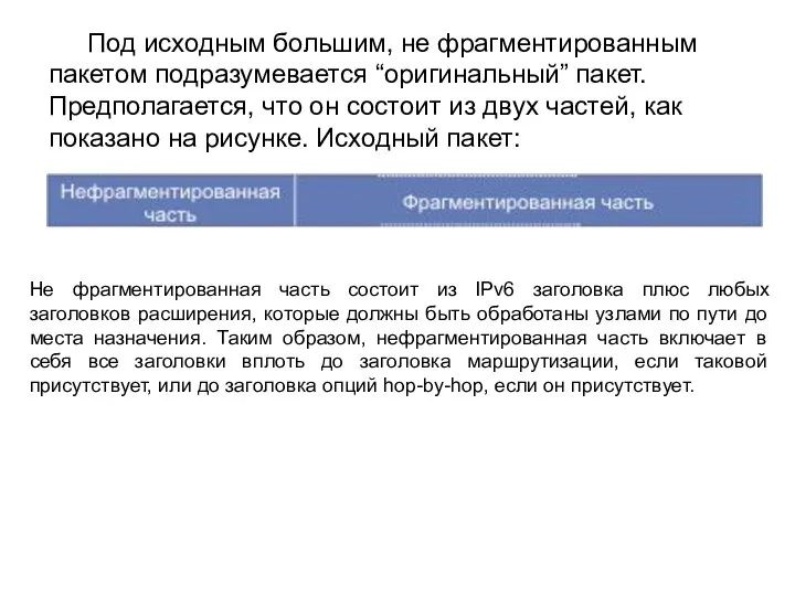 Под исходным большим, не фрагментированным пакетом подразумевается “оригинальный” пакет. Предполагается, что