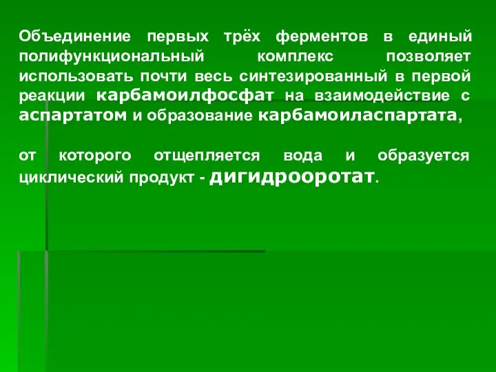 Объединение первых трёх ферментов в единый полифункциональный комплекс позволяет использовать почти