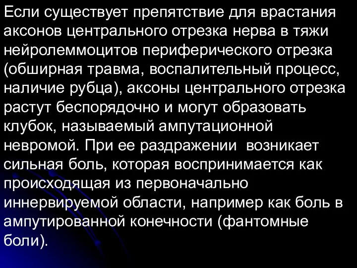 Если существует препятствие для врастания аксонов центрального отрезка нерва в тяжи