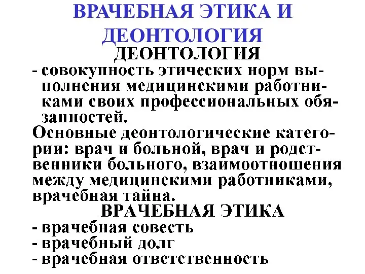 ВРАЧЕБНАЯ ЭТИКА И ДЕОНТОЛОГИЯ