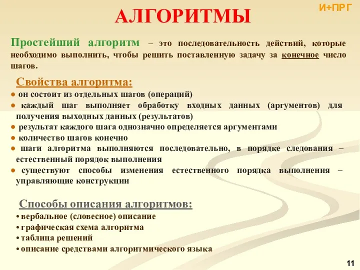 АЛГОРИТМЫ Простейший алгоритм – это последовательность действий, которые необходимо выполнить, чтобы