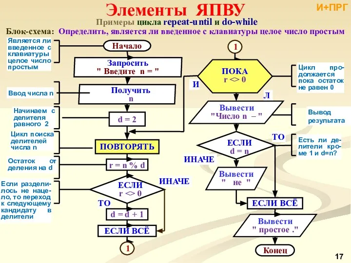 Примеры цикла repeat-until и do-while Блок-схема: Определить, является ли введенное с