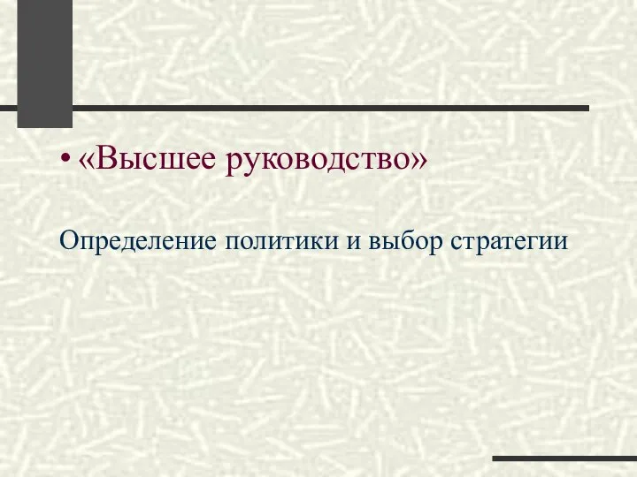 «Высшее руководство» Определение политики и выбор стратегии