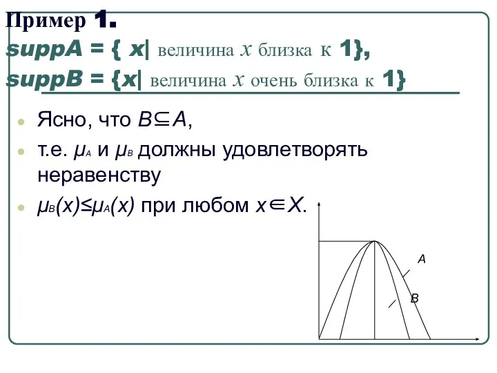 Пример 1. suppA = { x| величина x близка к 1},