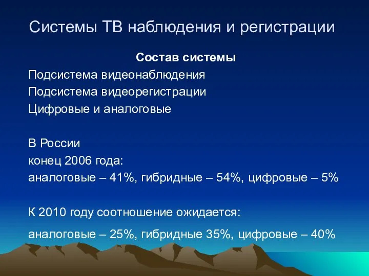 Системы ТВ наблюдения и регистрации Состав системы Подсистема видеонаблюдения Подсистема видеорегистрации