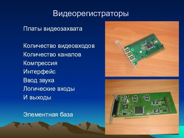 Видеорегистраторы Платы видеозахвата Количество видеовходов Количество каналов Компрессия Интерфейс Ввод звука