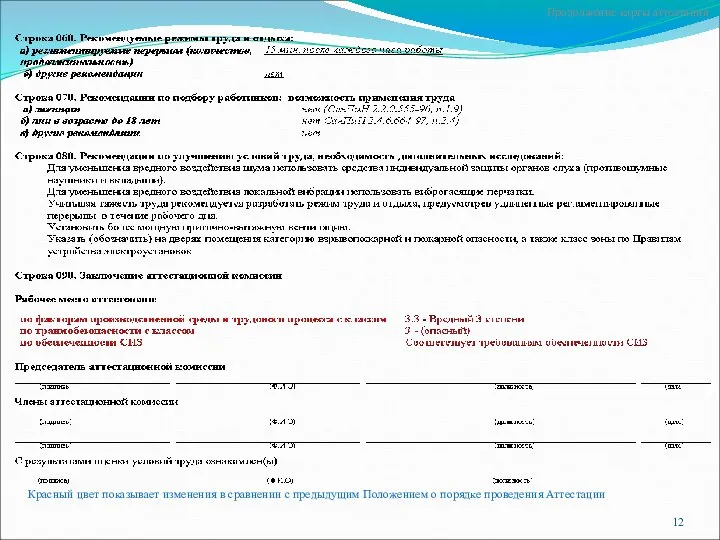 Продолжение карты аттестации Красный цвет показывает изменения в сравнении с предыдущим Положением о порядке проведения Аттестации