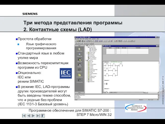 Три метода представления программы 2. Контактные схемы (LAD) Простота обработки Язык