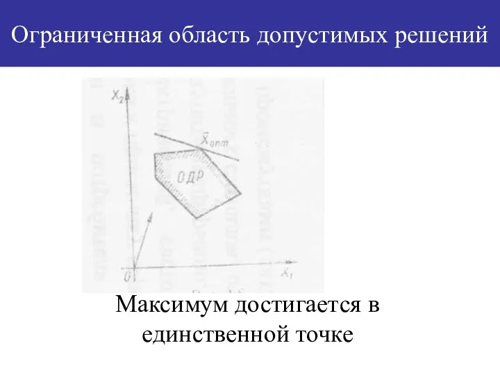 Ограниченная область допустимых решений Максимум достигается в единственной точке