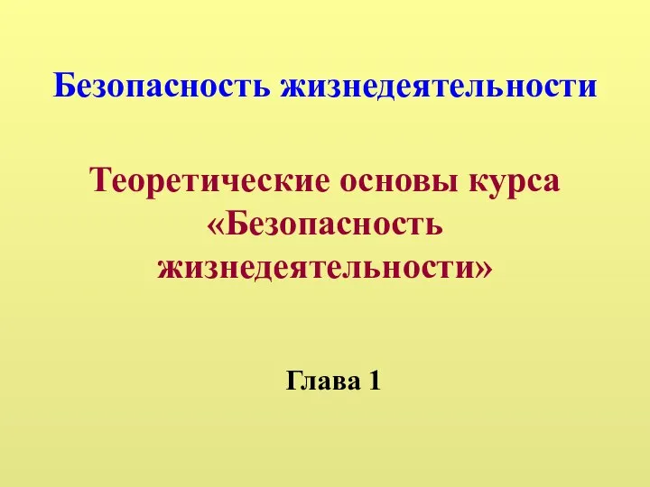 Безопасность жизнедеятельности Глава 1 Теоретические основы курса «Безопасность жизнедеятельности»