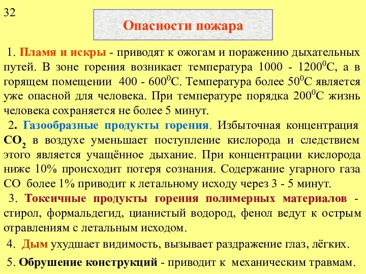 Опасности пожара 1. Пламя и искры - приводят к ожогам и