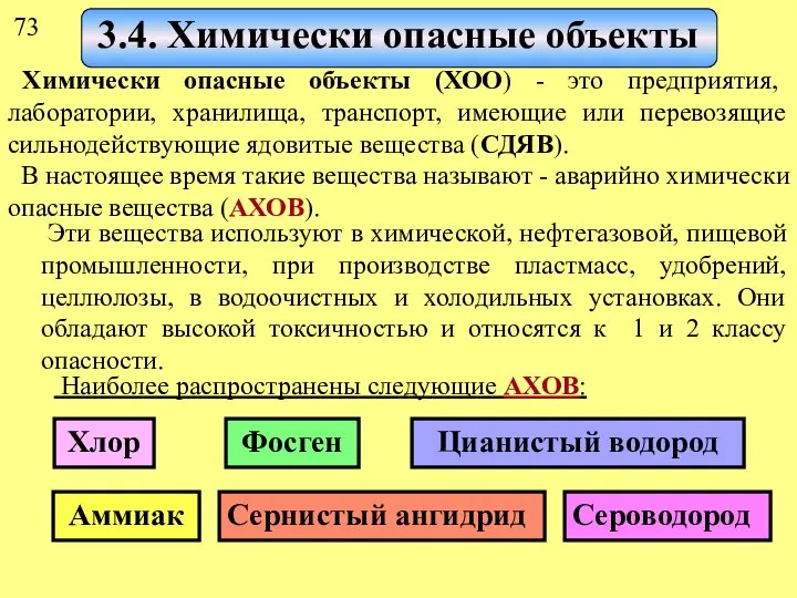 3.4. Химически опасные объекты Химически опасные объекты (ХОО) - это предприятия,