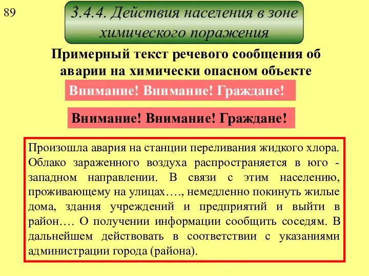 3.4.4. Действия населения в зоне химического поражения Примерный текст речевого сообщения