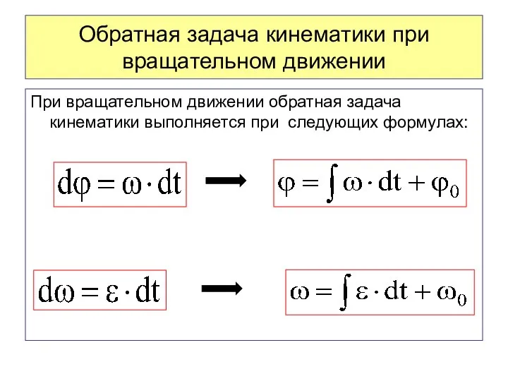 Обратная задача кинематики при вращательном движении При вращательном движении обратная задача кинематики выполняется при следующих формулах: