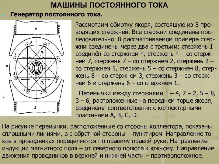 МАШИНЫ ПОСТОЯННОГО ТОКА Генератор постоянного тока. Рассмотрим обмотку якоря, состоящую из