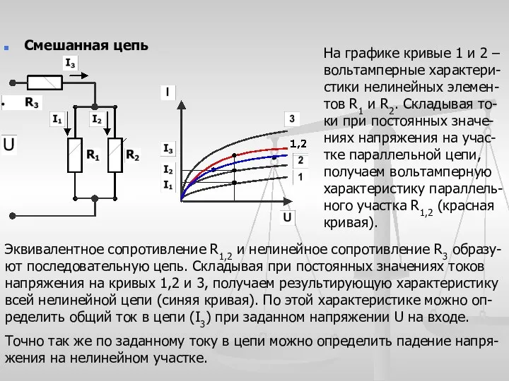 Нелинейные электрические цепи постоянного тока. Смешанная цепь На графике кривые 1