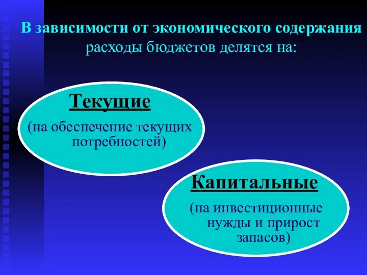 В зависимости от экономического содержания расходы бюджетов делятся на: