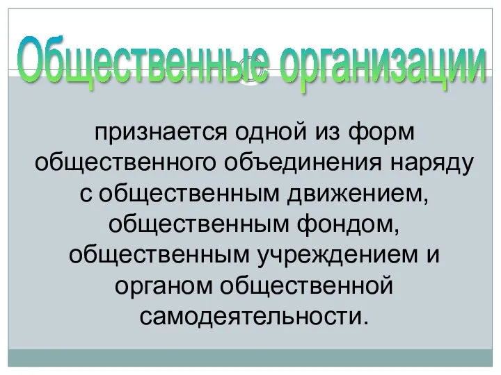 Общественные организации признается одной из форм общественного объединения наряду с общественным