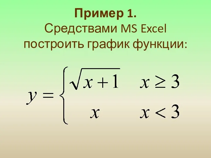 Пример 1. Средствами MS Excel построить график функции: