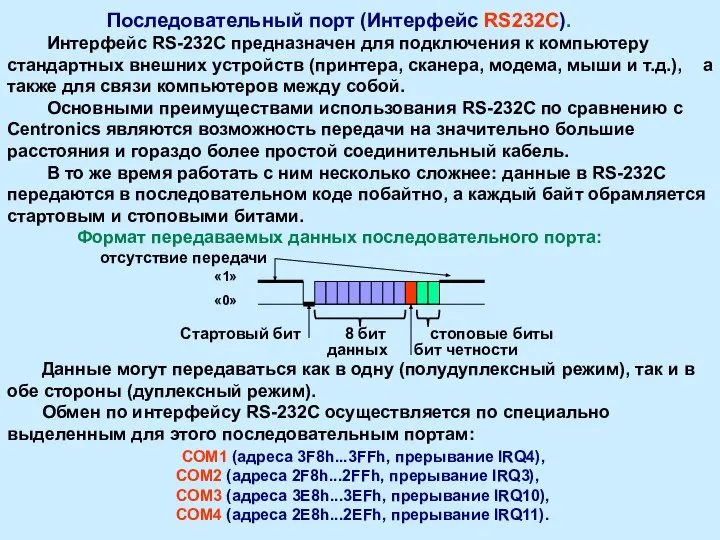 Последовательный порт (Интерфейс RS232C). Интерфейс RS-232C предназначен для подключения к компьютеру