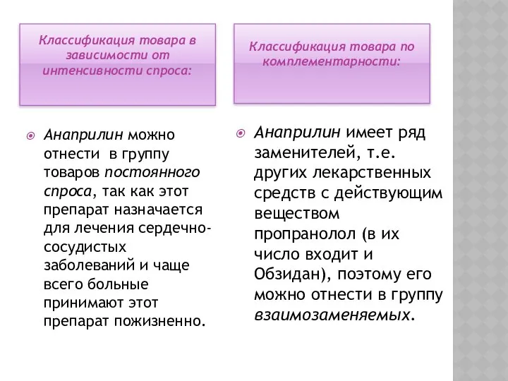 Классификация товара в зависимости от интенсивности спроса: Классификация товара по комплементарности: