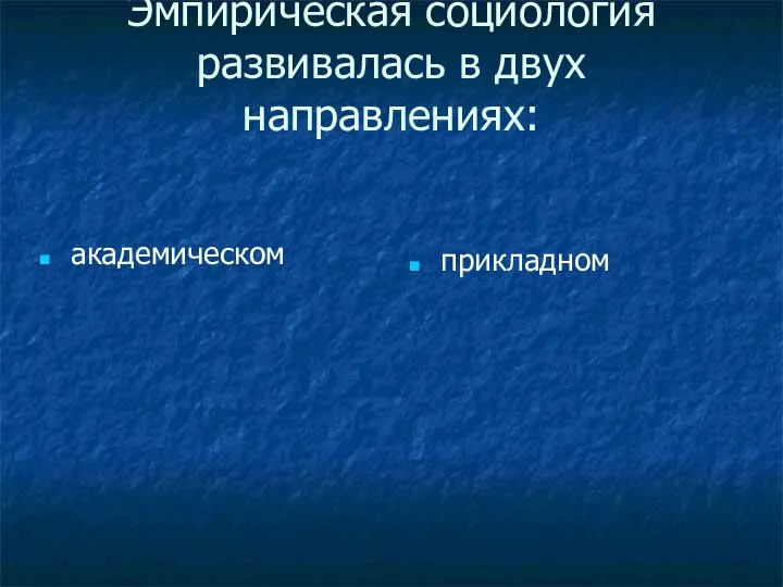 Эмпирическая социология развивалась в двух направлениях: академическом прикладном