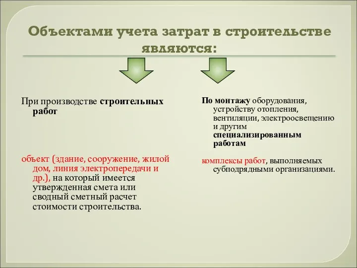 Объектами учета затрат в строительстве являются: При производстве строительных работ объект