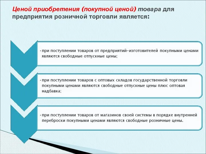 Ценой приобретения (покупной ценой) товара для предприятия розничной торговли является: