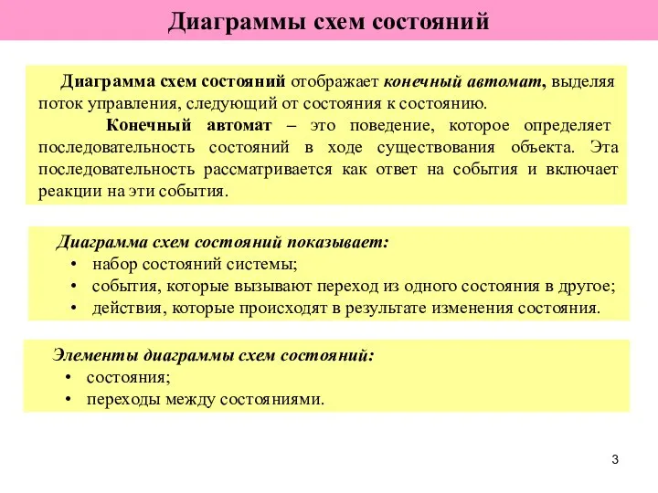 Диаграммы схем состояний Диаграмма схем состояний отображает конечный автомат, выделяя поток