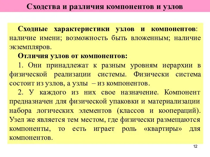 Сходные характеристики узлов и компонентов: наличие имени; возможность быть вложенным; наличие