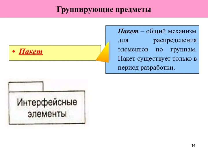 Группирующие предметы Пакет Пакет – общий механизм для распределения элементов по