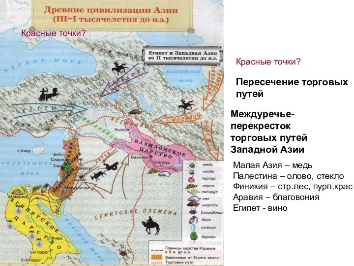 Красные точки? Пересечение торговых путей Междуречье- перекресток торговых путей Западной Азии