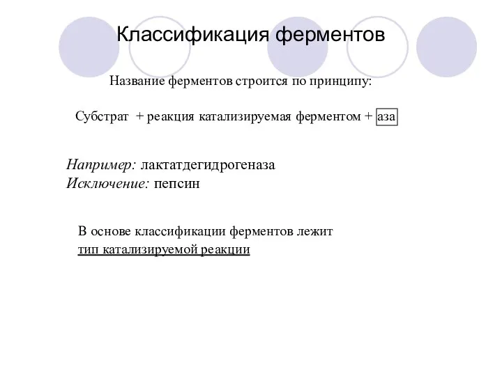 Классификация ферментов Название ферментов строится по принципу: Субстрат + реакция катализируемая