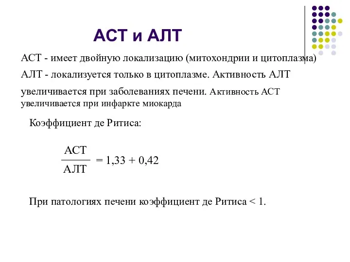 АСТ и АЛТ АСТ - имеет двойную локализацию (митохондрии и цитоплазма)