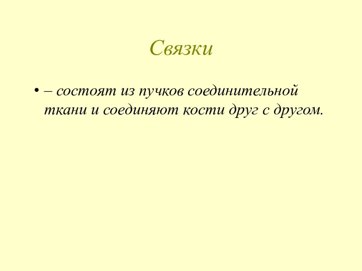 Связки – состоят из пучков соединительной ткани и соединяют кости друг с другом.