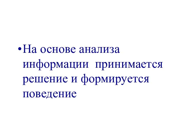 На основе анализа информации принимается решение и формируется поведение