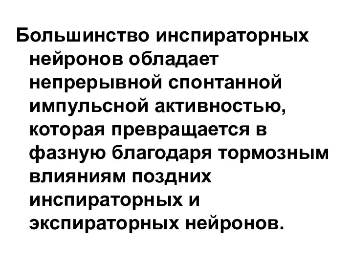 Большинство инспираторных нейронов обладает непрерывной спонтанной импульсной активностью, которая превращается в