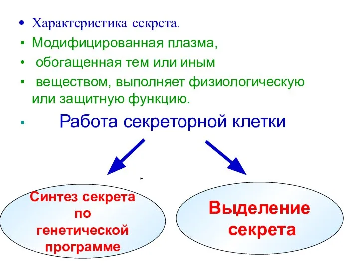 Характеристика секрета. Модифицированная плазма, обогащенная тем или иным веществом, выполняет физиологическую