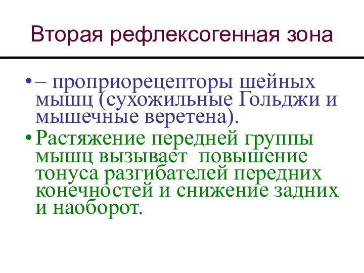 Вторая рефлексогенная зона – проприорецепторы шейных мышц (сухожильные Гольджи и мышечные