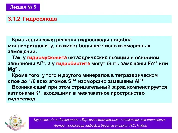 Курс лекций по дисциплине «Буровые промывочные и тампонажные растворы». Автор: профессор