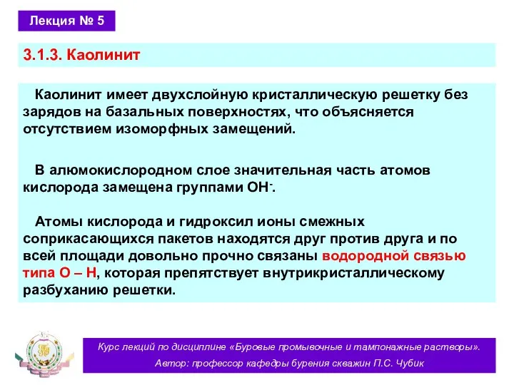 Курс лекций по дисциплине «Буровые промывочные и тампонажные растворы». Автор: профессор